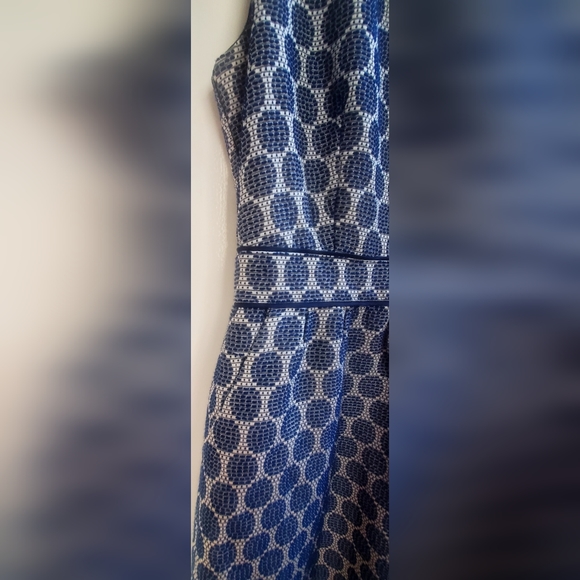 Skies Are Blue Woven Dots Dress Navy White Texture WOM SZ8 Zip Back Waist Accent - Picture 6 of 15